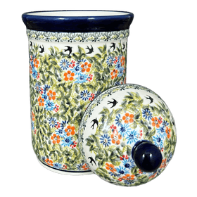 Polish Pottery Zaklady 2 Liter Container (Floral Swallows) | Y1244-DU182 Additional Image at PolishPotteryOutlet.com