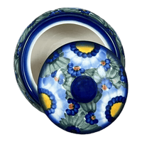 A picture of a Polish Pottery Container, Round, Covered, 5" x 4", WR (WR31I) in "Impressionist's Dream" by W.R. Ceramika | WR31I-AB3 as shown at PolishPotteryOutlet.com/products/round-covered-container-impressionists-dream-wr31i-ab3