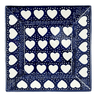 A picture of a Polish Pottery Plate, Square, Dessert, 7" in "Sea of Hearts" by Manufaktura | T158T-SEA as shown at PolishPotteryOutlet.com/products/7-square-dessert-plate-sea-of-hearts-t158t-sea