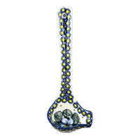 A picture of a Polish Pottery Gravy Ladle (Pansies) | L015S-JZB as shown at PolishPotteryOutlet.com/products/gravy-ladle-pansies