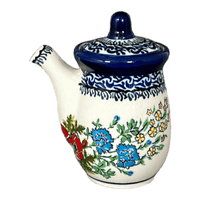 A picture of a Polish Pottery Zaklady Soy Sauce Pitcher (Floral Crescent) | Y1947-ART237 as shown at PolishPotteryOutlet.com/products/soy-sauce-pitcher-fields-of-flowers-y1947-art237