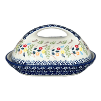 A picture of a Polish Pottery Fancy Butter Dish (Floral Garland) | M077U-AD01 as shown at PolishPotteryOutlet.com/products/7-x-5-fancy-butter-dish-floral-garland-m077u-ad01