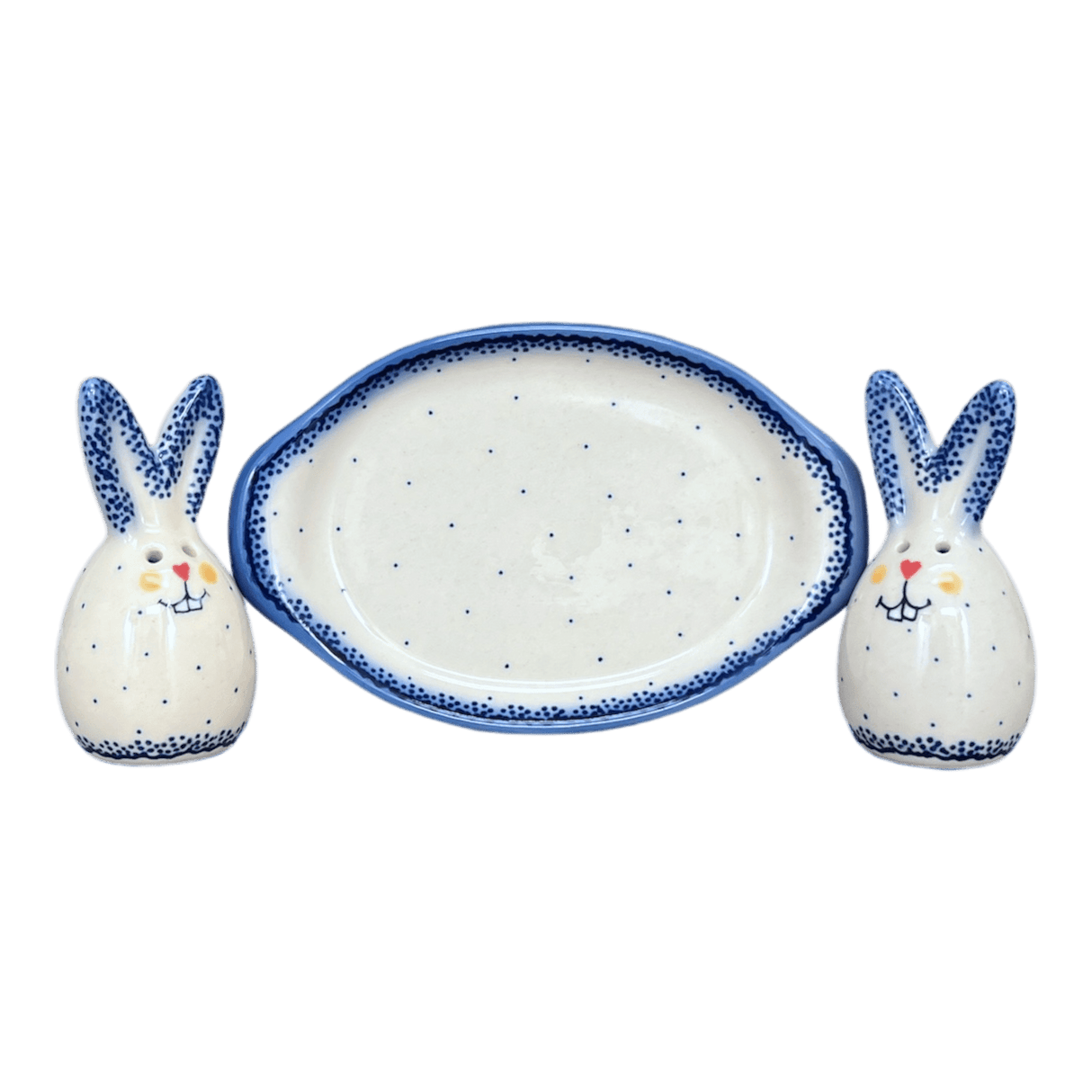 Shaker, Bunny, Set, 4.3" in "Blue Speckled" by Galia | GSP12-PKN