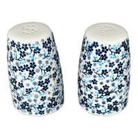 A picture of a Polish Pottery 3.75" Salt and Pepper (Scattered Blues) | S086S-AS45 as shown at PolishPotteryOutlet.com/products/3-75-salt-and-pepper-scattered-blues-s086s-as45