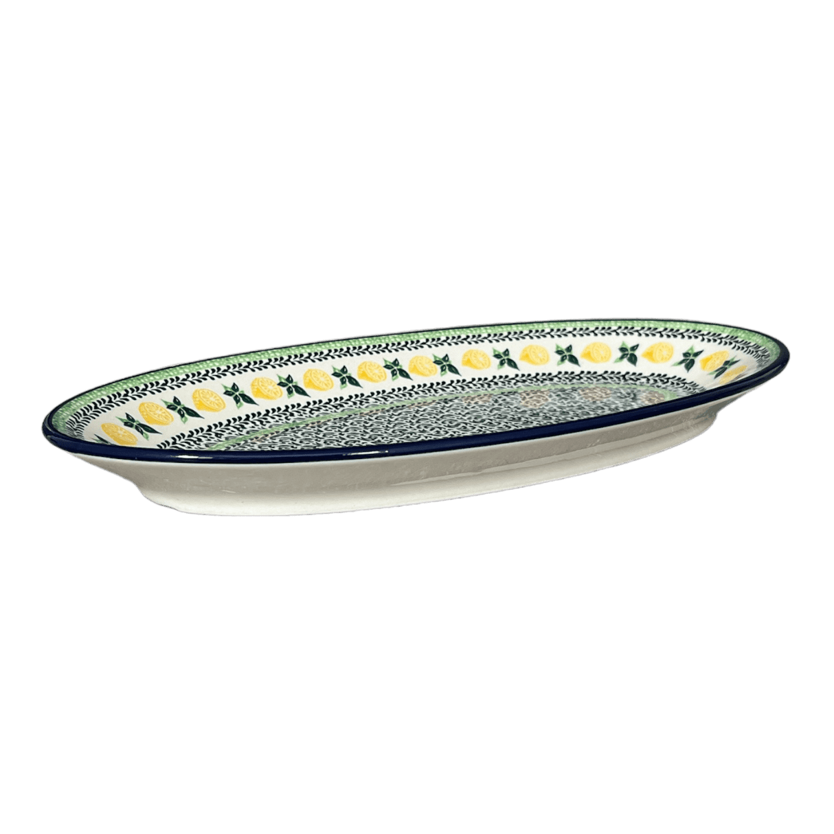 Platter, Oval, 14.75" x 8.5" in "Lemons and Leaves" by Ceramika Artystyczna | A205-2749X