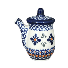 Polish Pottery Zaklady Soy Sauce Pitcher (Blue Mosaic Flower) | Y1947-A221A Additional Image at PolishPotteryOutlet.com