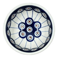 A picture of a Polish Pottery Dipping Bowl (Peacock in Line) | M153T-54A as shown at PolishPotteryOutlet.com/products/4-25-dipping-bowl-peacock-in-line-m153t-54a