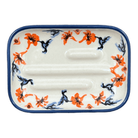 A picture of a Polish Pottery Soap Dish, 5" x 3.5" in "Hummingbird Harvest" by Manufaktura | M191S-JZ35 as shown at PolishPotteryOutlet.com/products/rectangular-soap-dish-hummingbird-harvest-m191s-jz35