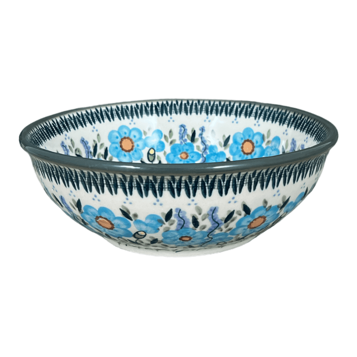 Bowl, Round, 8.5" in "Baby Blue Blossoms - Solid Rim" by Manufaktura | M135S-JS49A