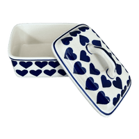 A picture of a Polish Pottery Butter Box (Whole Hearted) | M078T-SEDU as shown at PolishPotteryOutlet.com/products/5-75-x-4-25-butter-box-whole-hearted-m078t-sedu