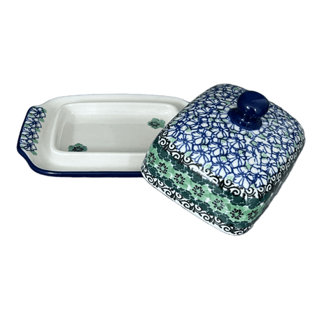 Butter Dish, 7" x 5.5" in "Ring of Green" by Ceramika Artystyczna | A295-1479X