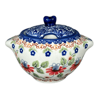 A picture of a Polish Pottery 3" Sugar Bowl (Mediterranean Blossoms) | C003S-P274 as shown at PolishPotteryOutlet.com/products/3-sugar-bowl-mediterranean-blossoms-c003s-p274