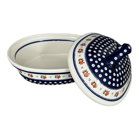Polish Pottery Zaklady 12.5" x 10" Large Covered Baker (Persimmon Dot) | Y1158-D479 Additional Image at PolishPotteryOutlet.com