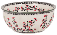 A picture of a Polish Pottery Bowl, Round, 6.5" in "Cherry Blossoms - Solid Rim" by Manufaktura | M084S-DPGJA as shown at PolishPotteryOutlet.com/products/6-5-bowl-cherry-blossoms-solid-rim-m084s-dpgja