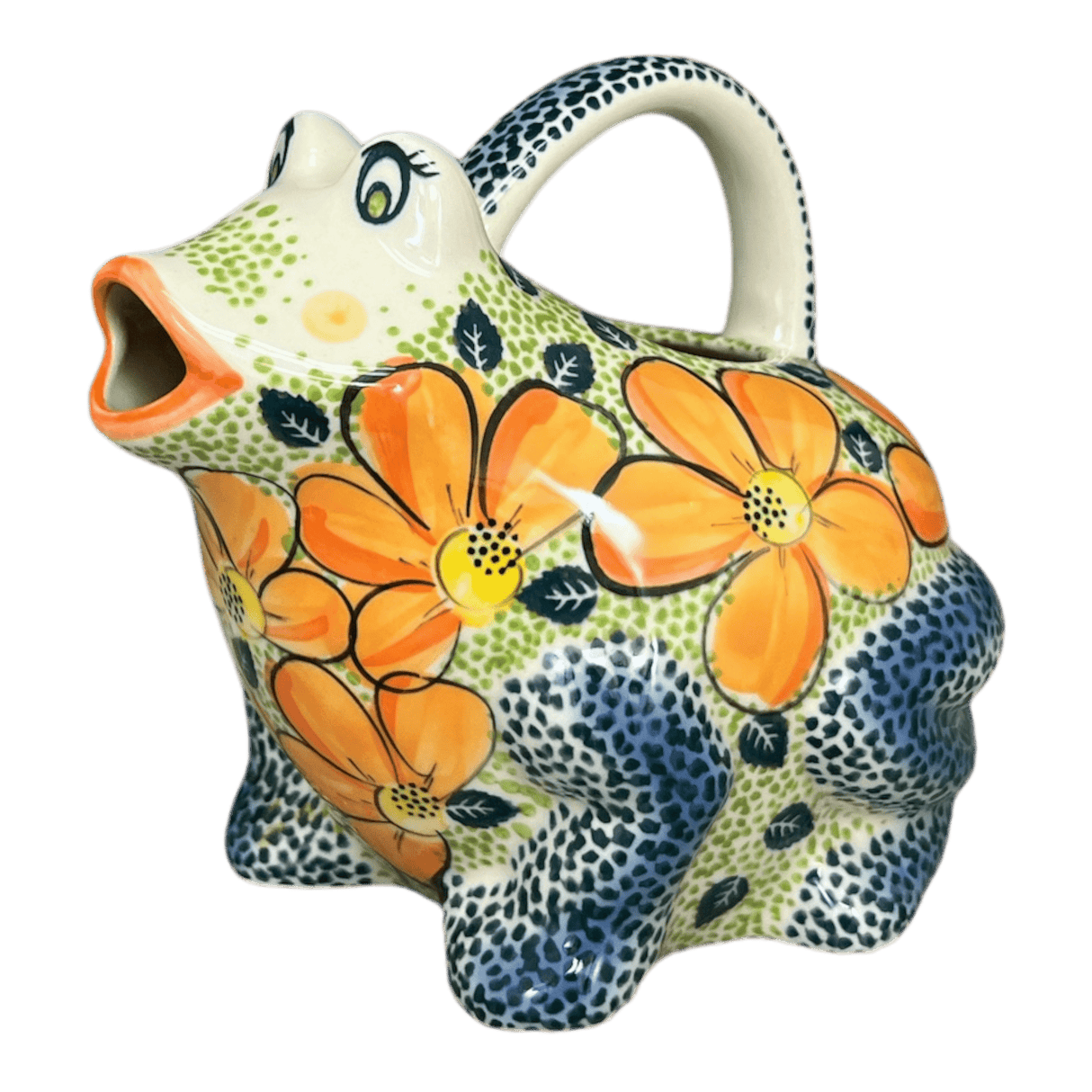 Frog Watering Can, 40 oz in "Orange Daisy" by Galia | GZW23-AP