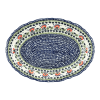 A picture of a Polish Pottery Large Scalloped Oval Platter (Floral Fans) | P165S-P314 as shown at PolishPotteryOutlet.com/products/large-scalloped-oval-platter-floral-fans-p165s-p314