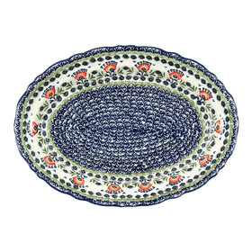 Polish Pottery Platter, Oval, Scalloped, 16.75" x 12.25" Large in "Floral Fans" by Manufaktura | P165S-P314 Additional Image at PolishPotteryOutlet.com