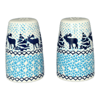 A picture of a Polish Pottery 3.75" Salt and Pepper (Peaceful Season) | S086T-JG24 as shown at PolishPotteryOutlet.com/products/3-75-salt-and-pepper-peaceful-season-s086t-jg24