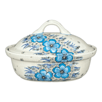 A picture of a Polish Pottery Baker, Covered, 12.5" x 10" Large in "Something Blue" by Zaklady | Y1158-ART374 as shown at PolishPotteryOutlet.com/products/12-5-x-10-large-covered-baker-something-blue-y1158-art374