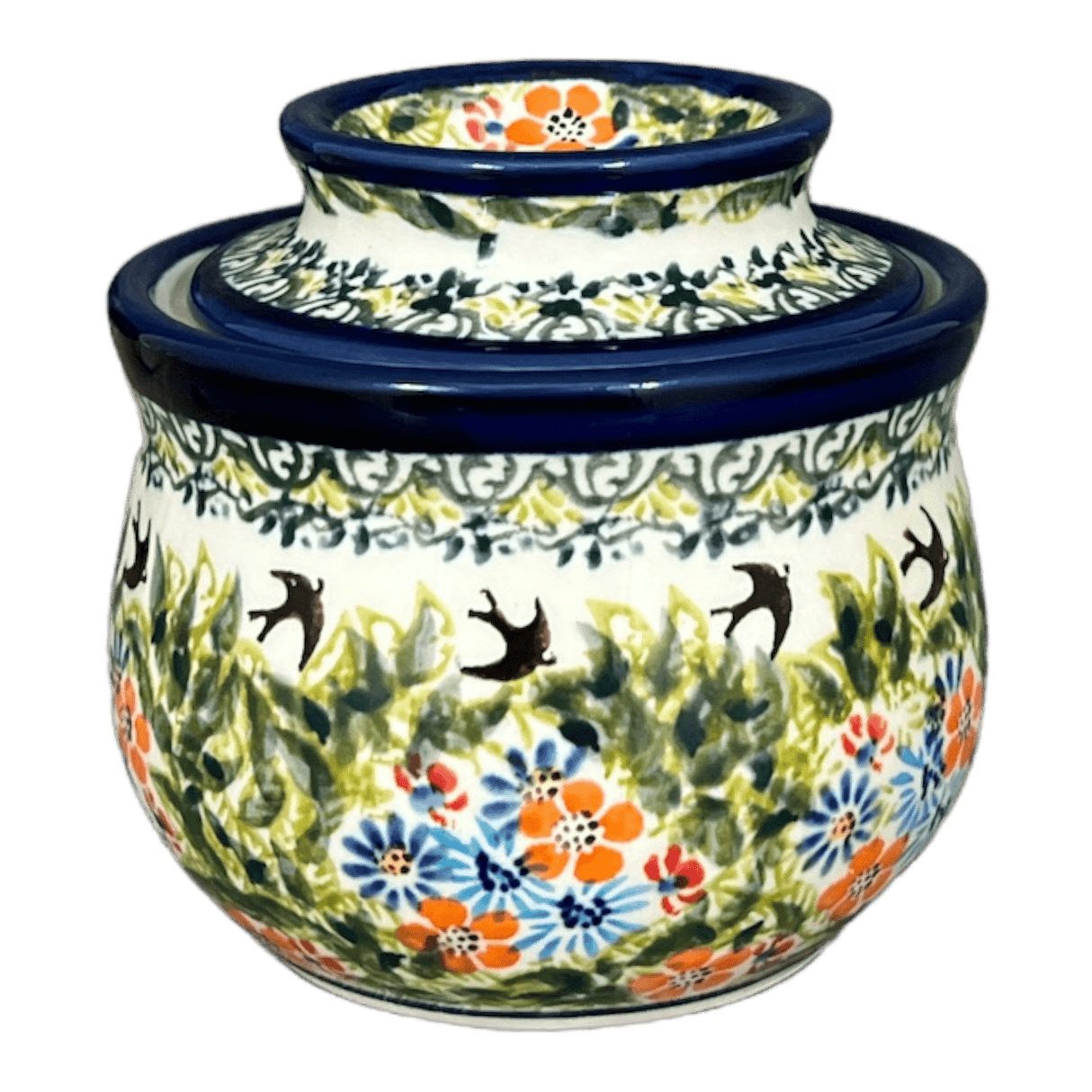 Butter Crock, 4.5" x 3.5" in "Floral Swallows" by Zaklady | Y1512-DU182