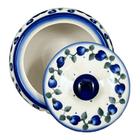 A picture of a Polish Pottery Container, Round, Covered, 5" x 4", WR (WR31I) in "Pansy Wreath" by W.R. Ceramika | WR31I-EZ2 as shown at PolishPotteryOutlet.com/products/round-covered-container-ez2