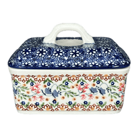A picture of a Polish Pottery Butter Box (Wildflower Delight) | M078S-P273 as shown at PolishPotteryOutlet.com/products/butter-box-wildflower-delight-m078s-p273