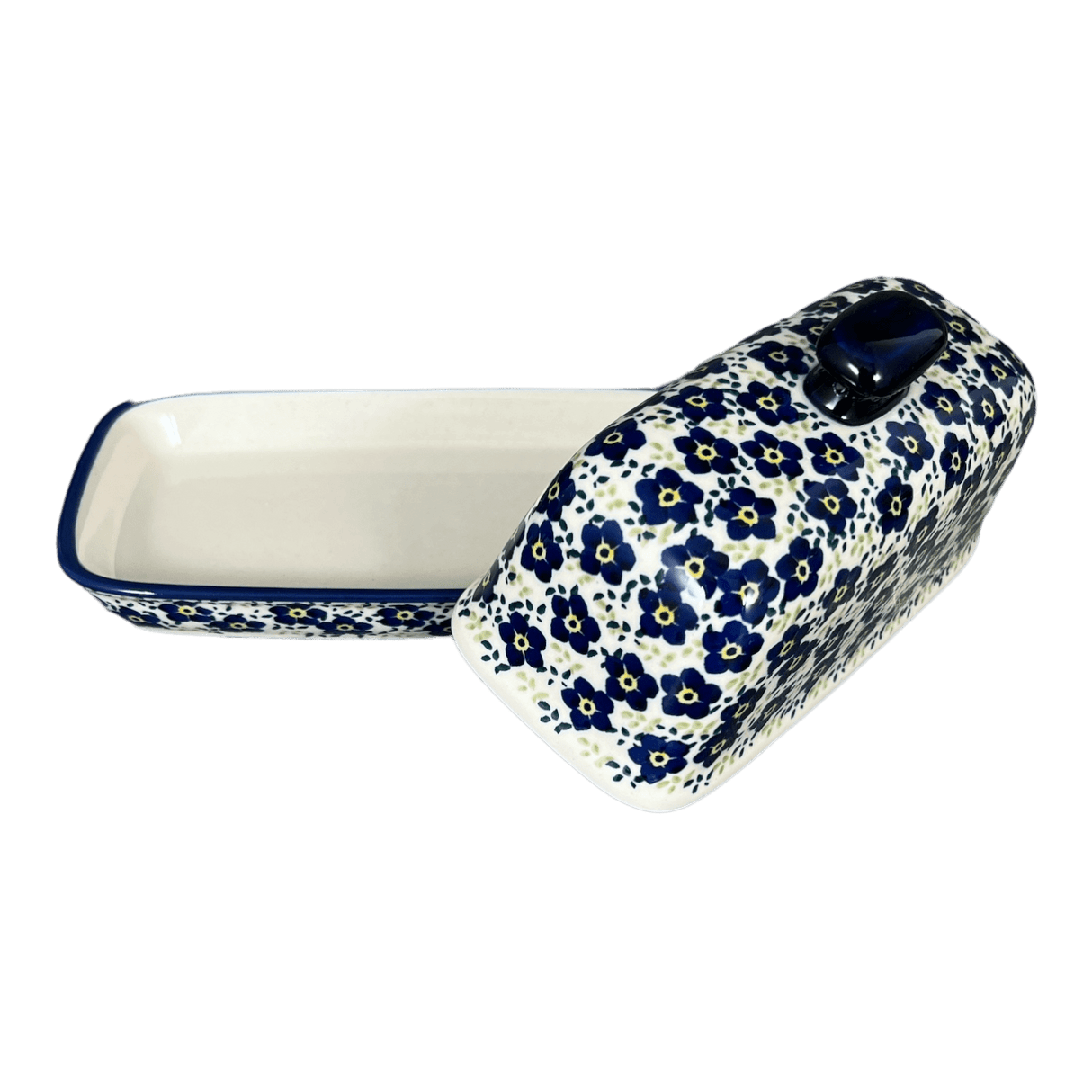 Butter Dish, American, 4" x 7.5" in "Floral Revival Blue" by Manufaktura | M074U-MKOB