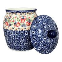 A picture of a Polish Pottery Canister, 2 Liter in "Poppy Persuasion" by Manufaktura | P074S-P265 as shown at PolishPotteryOutlet.com/products/2-liter-canister-poppy-persuasion-p074s-p265