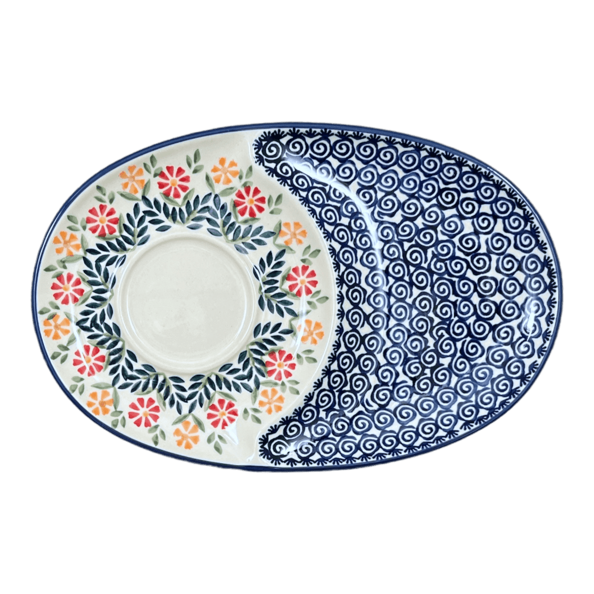 Plate, Oval, Soup & Sandwich, 11.75" x 7.25" in "Flower Power" by Manufaktura | P006T-JS14