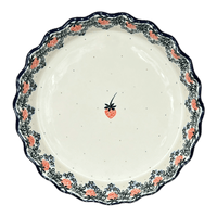 A picture of a Polish Pottery Quiche/Pie Dish, 10" in "Strawberry Patch" by Ceramika Artystyczna | A636-721X as shown at PolishPotteryOutlet.com/products/10-quiche-pie-dish-strawberry-patch-a636-721x