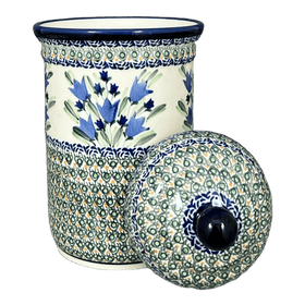 Polish Pottery Zaklady 2 Liter Container (Blue Tulips) | Y1244-ART160 Additional Image at PolishPotteryOutlet.com