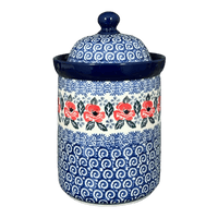 A picture of a Polish Pottery Canister, 1 Liter in "Rosie's Garden" by Ceramika Artystyczna | A491-1490X as shown at PolishPotteryOutlet.com/products/1-liter-canister-rosies-garden-a491-1490x