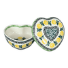 Polish Pottery Heart Box, 4.5" in "Lemons and Leaves" by Ceramika Artystyczna | A143-2749X at PolishPotteryOutlet.com