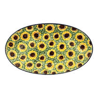 A picture of a Polish Pottery Platter, Oval, 14.75" x 8.5" in "Sunflower Field" by Ceramika Artystyczna | A205-U4737 as shown at PolishPotteryOutlet.com/products/c-a-14-75-x-8-5-oval-platter-sunflower-field-a205-u4737