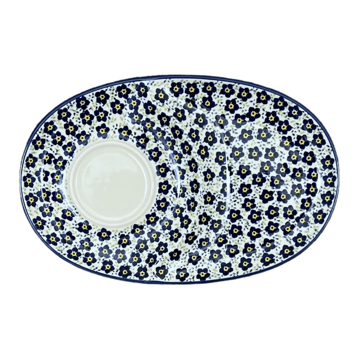 Plate, Round, Soup & Sandwich, 11.75" x 7.25" in "Floral Revival Blue" by Manufaktura | P006U-MKOB