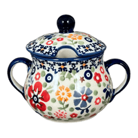 A picture of a Polish Pottery 3.5" Traditional Sugar Bowl (Full Bloom) | C015S-EO34 as shown at PolishPotteryOutlet.com/products/3-5-traditional-sugar-bowl-full-bloom-c015s-eo34