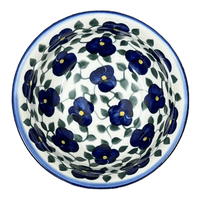 A picture of a Polish Pottery Bowl, Round, 6", WR (WR12B) in "Pansy Storm" by W.R. Ceramika | WR12B-EZ3 as shown at PolishPotteryOutlet.com/products/6-bowl-pansy-storm-wr12b-ez3