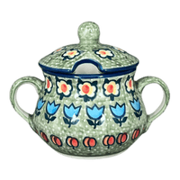 A picture of a Polish Pottery 3.5" Traditional Sugar Bowl (Amsterdam) | C015S-LK as shown at PolishPotteryOutlet.com/products/3-5-the-traditional-sugar-bowl-amsterdam-c015s-lk