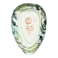 A picture of a Polish Pottery Spoon Rest, Small, 3.5" in "Scattered Ferns" by Manufaktura | P093S-GZ39 as shown at PolishPotteryOutlet.com/products/spoon-rest-scattered-ferns-p093s-gz39