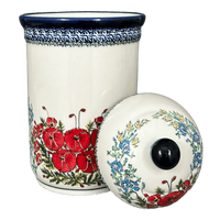 A picture of a Polish Pottery Zaklady 2 Liter Container (Floral Crescent) | Y1244-ART237 as shown at PolishPotteryOutlet.com/products/2-liter-container-fields-of-flowers-y1244-art237