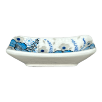 A picture of a Polish Pottery Zaklady 3.75" x 2.75" Tiny Rectangular Sauce Dish (Something Blue) | Y2024-ART374 as shown at PolishPotteryOutlet.com/products/3-75-x-2-75-tiny-rectangular-sauce-dish-something-blue-y2024-art374