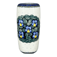 A picture of a Polish Pottery 11.75" Tall Vase (Pansies) | W044S-JZB as shown at PolishPotteryOutlet.com/products/11-75-tall-vase-pansies-w044s-jzb