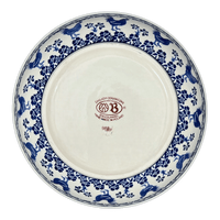 A picture of a Polish Pottery Zaklady 10" Shallow Serving Bowl (Rooster Blues) | Y1013A-D1149 as shown at PolishPotteryOutlet.com/products/10-shallow-serving-bowl-rooster-blues-y1013a-d1149