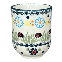 A picture of a Polish Pottery 6 oz. Wine Cup (Lady Bugs) | K111T-IF45 as shown at PolishPotteryOutlet.com/products/6-oz-wine-cup-lady-bugs-k111t-if45
