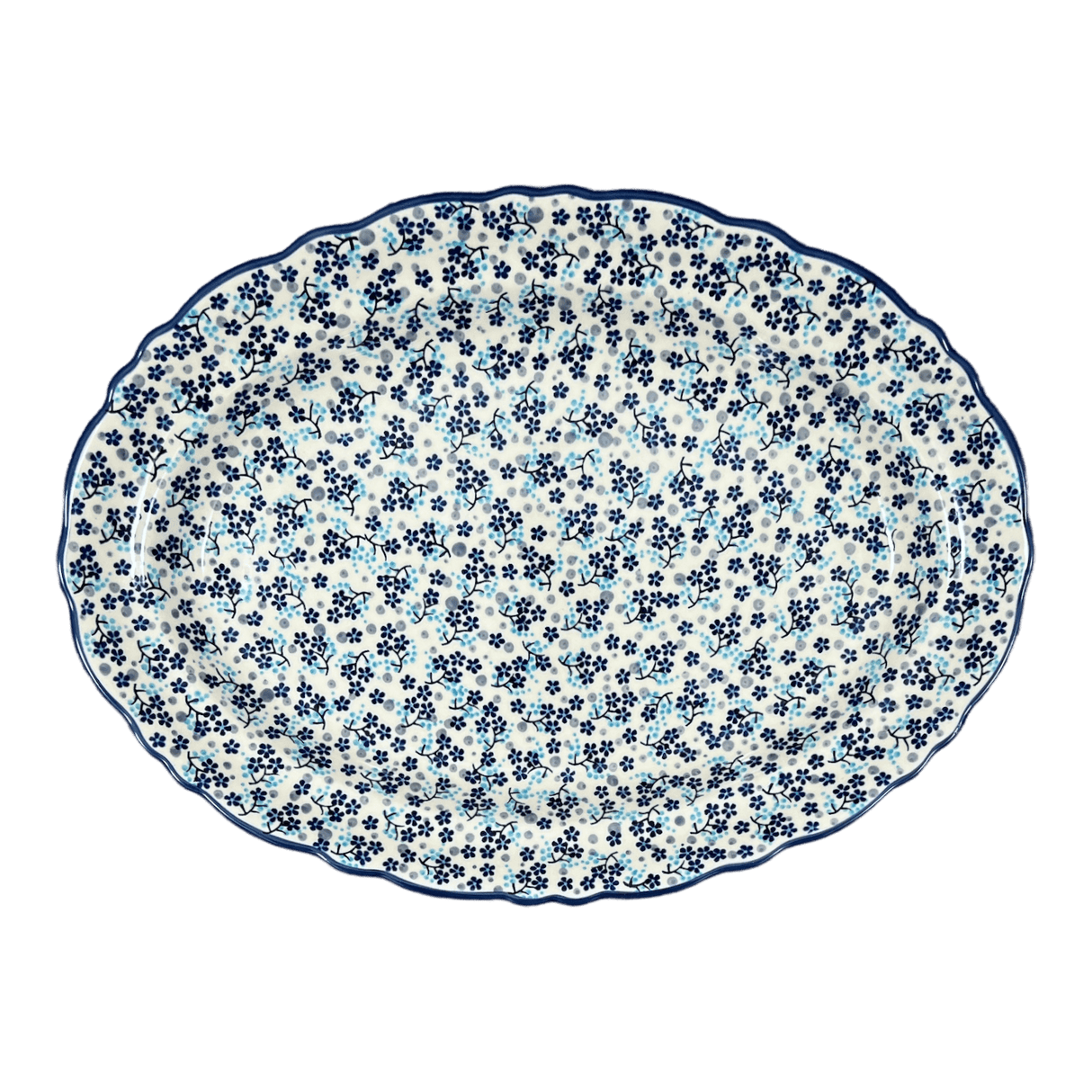 Platter, Oval, Scalloped, 16.75" x 12.25" Large in "Scattered Blues" by Manufaktura | P165S-AS45