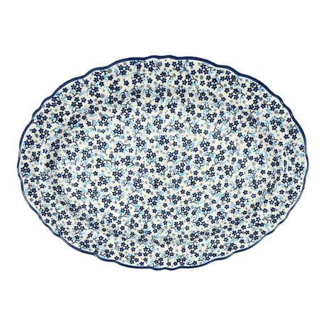 Platter, Oval, Scalloped, 16.75" x 12.25" Large in "Scattered Blues" by Manufaktura | P165S-AS45