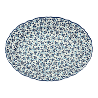 A picture of a Polish Pottery Large Scalloped Oval Platter (Scattered Blues) | P165S-AS45 as shown at PolishPotteryOutlet.com/products/large-scalloped-oval-platter-scattered-blues-p165s-as45