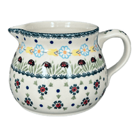 A picture of a Polish Pottery 1.5 Liter Pitcher (Lady Bugs) | D043T-IF45 as shown at PolishPotteryOutlet.com/products/1-5-l-wide-mouth-pitcher-lady-bugs-d043t-if45