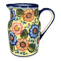 A picture of a Polish Pottery W.R. Pitcher, 40 oz, WR (WR7L) in "Rainbow Field" by W.R. Ceramika | WR7L-WR54 as shown at PolishPotteryOutlet.com/products/40-oz-w-r-pitcher-rainbow-field-wr7l-wr54