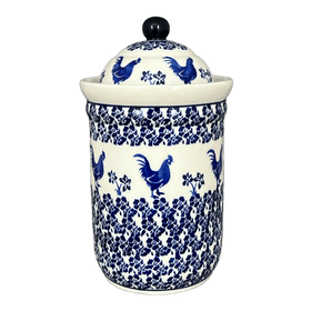 Polish Pottery Zaklady 1 Liter Container (Rooster Blues) | Y1243-D1149 Additional Image at PolishPotteryOutlet.com